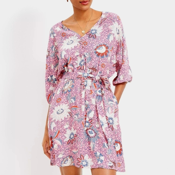 LOFT Dresses & Skirts - NWT Loft Pink Floral Cinched Waist Dahlia Dolman Sleeve Pocket Dress Size XS